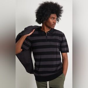 NWT SOLD OUT PacSun Striped Zip Knit Polo Shirt Men's Size Large‎ Black Grey